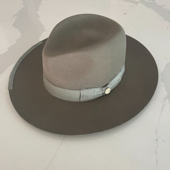 Two Roads Hat Co Delmar Distressed Fedora Size 59Large Olive 100% Wool - Picture 3 of 15